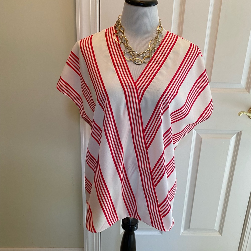 Talbots women’s XL red stripe Poly fake wrap top